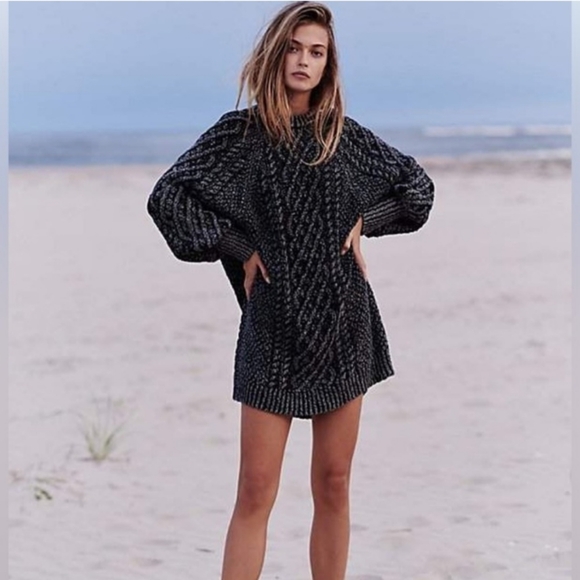 Rare Free People Chunky Cable Knit Sweater Dress Medium - Picture 6 of 16